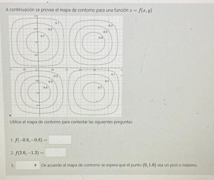 A continuación se provee el mapa de contorno para una función 2 - = f(x,y) 03 OS Utilice el mapa de contorno para contestar l