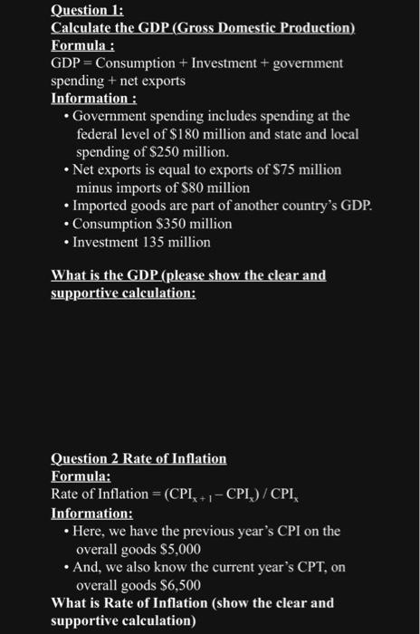Solved Question 1: Calculate the GDP (Gross Domestic | Chegg.com