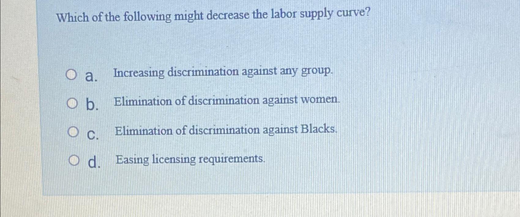 Solved Which of the following might decrease the labor | Chegg.com