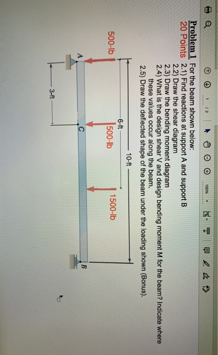 Solved 1 / 2 150% Problem 1 For the beam shown below: 20 | Chegg.com