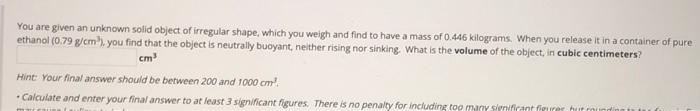 Solved You are given an unknown solid object of irregular | Chegg.com