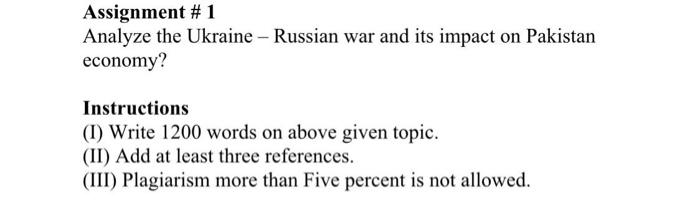 Assignment \# 1 Analyze The Ukraine - Russian War And | Chegg.com