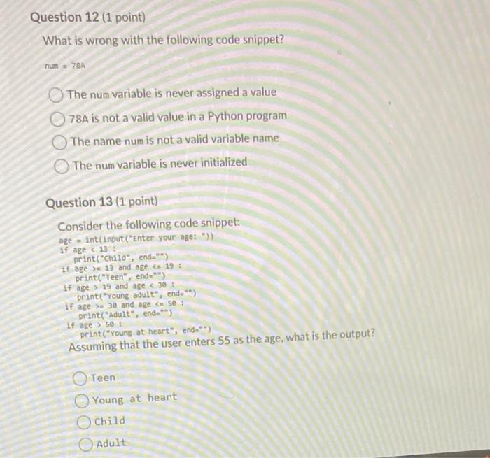 Solved Question 12 (1 point) What is wrong with the | Chegg.com