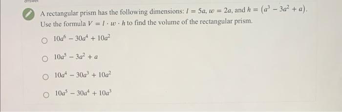 Solved A rectangular prism has the following dimensions: | Chegg.com