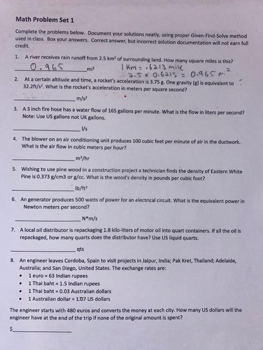 Solved Math Problem Set 1 Complete the problems below. | Chegg.com
