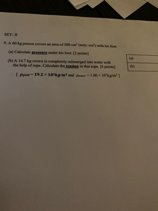Solved Set Ii 9 A 60 Kg Person Covers An Area Of 500 Cm Chegg Com