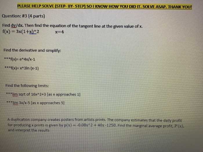 Solved PLEASE HELP SOLVE (STEP-BY-STEP) SO I KNOW HOW YOU | Chegg.com