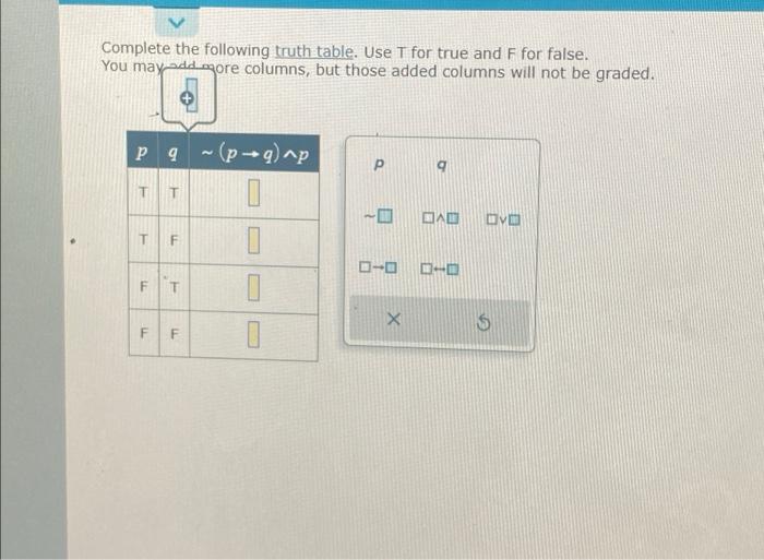Solved Complete the following truth table. Use T for true | Chegg.com