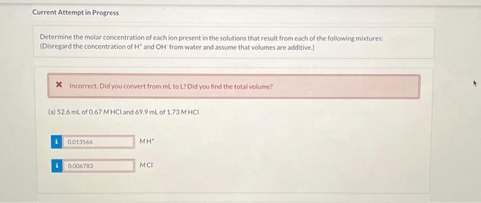 Solved Determine the molar concentration of each ion present | Chegg.com