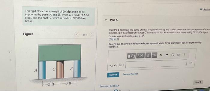 Solved The Rigid Block Has A Weight Of 90kip And Is To Be | Chegg.com