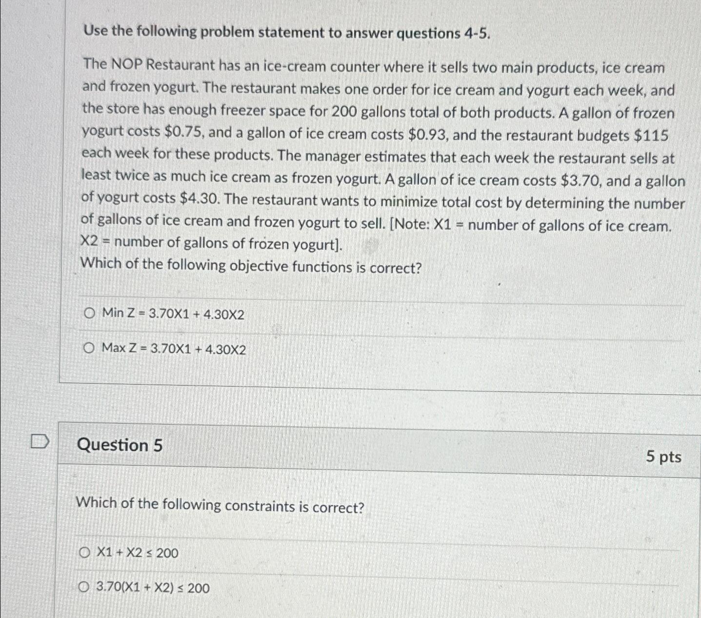 Solved Use the following problem statement to answer | Chegg.com