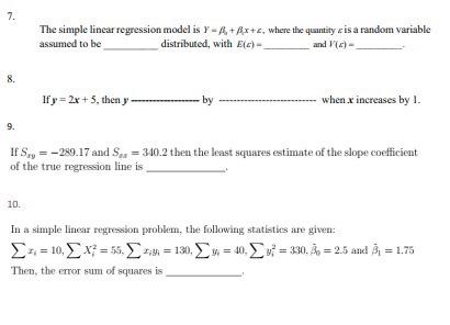 Solved 7. 7 The simple linear regression model is Y - A+BX+, | Chegg.com