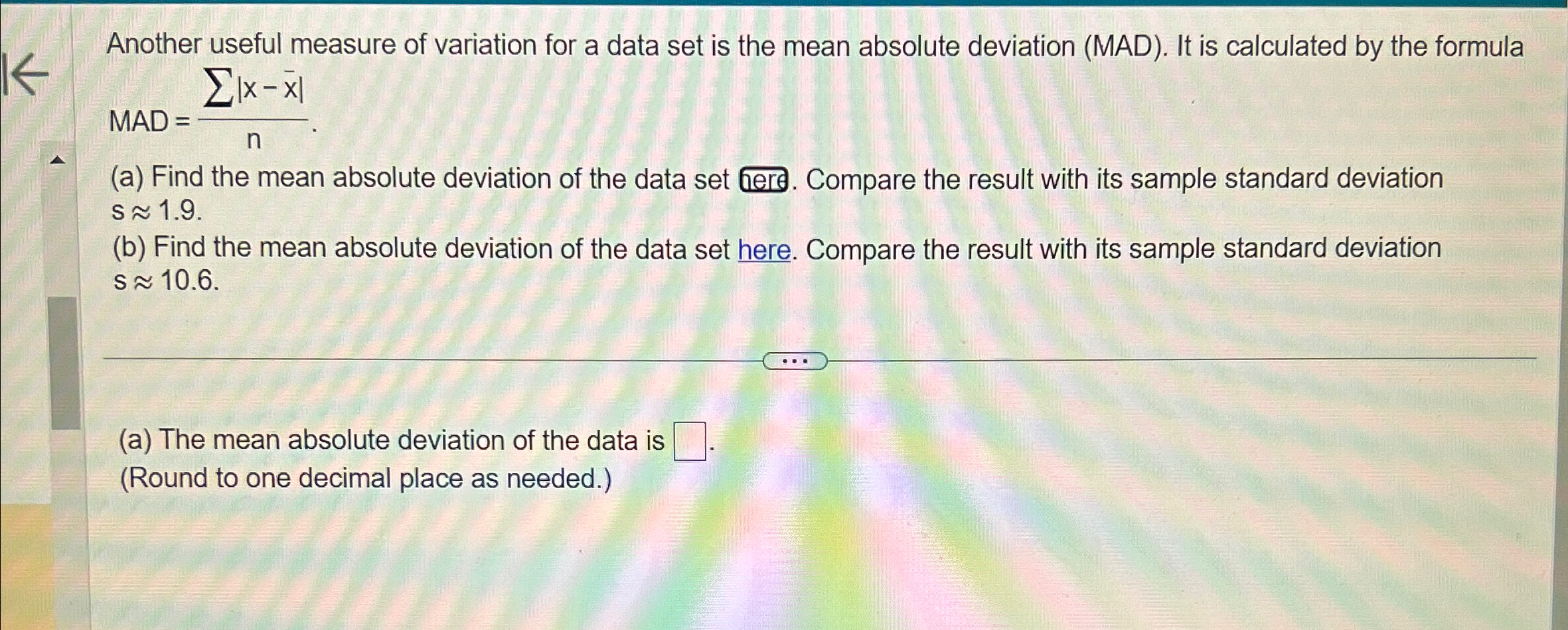 Another useful measure of variation for a data set is | Chegg.com