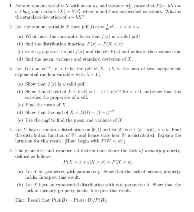 Solved 1. For any random variable X with mean jy and | Chegg.com