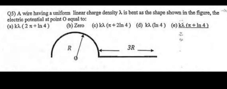 Solved 05) A wire having a uniform linear charge density 2 | Chegg.com