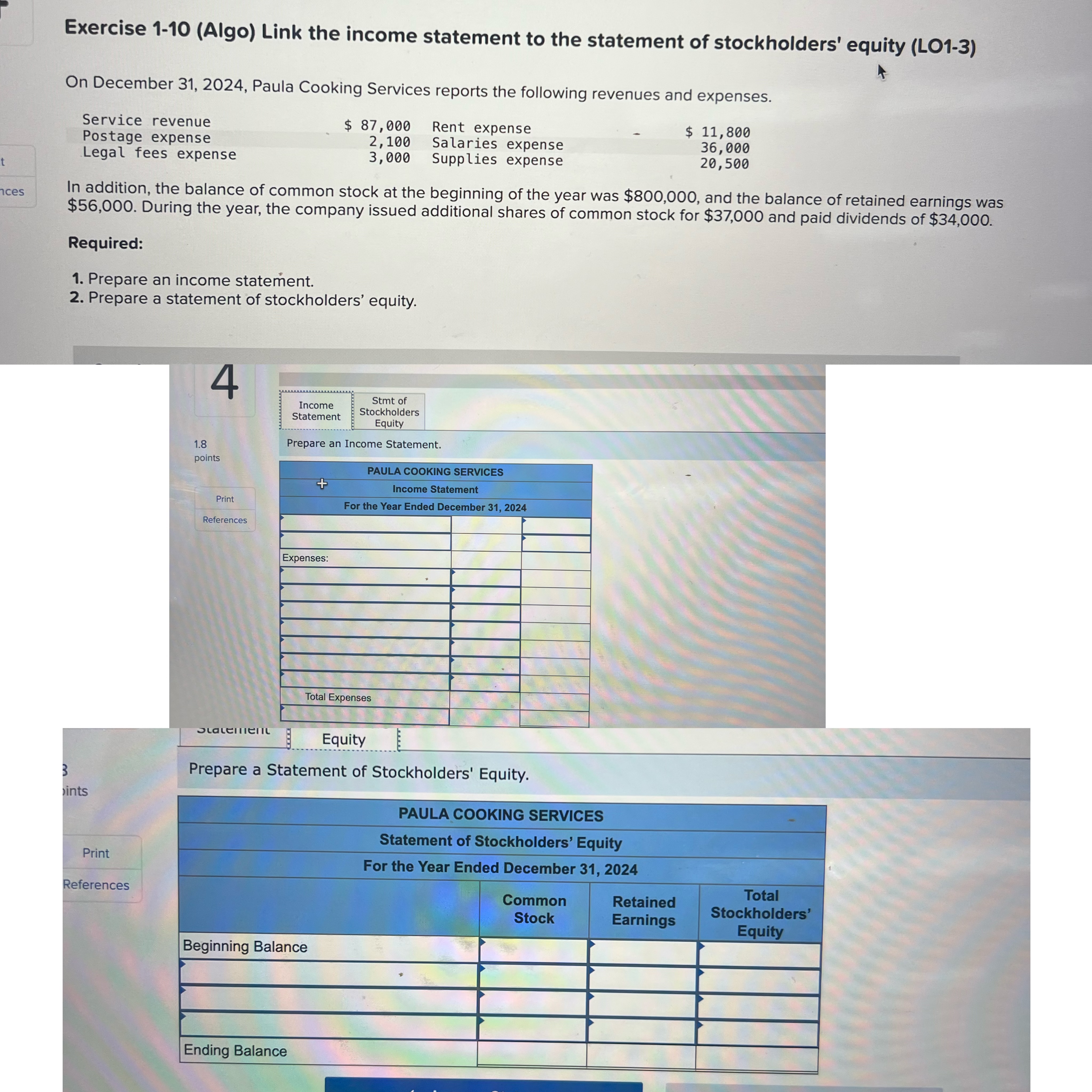 Solved Exercise 1-10 (Algo) ﻿Link the income statement to | Chegg.com