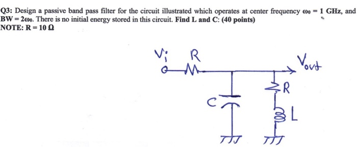 Solved Q3: Design a passive band pass filter for the circuit | Chegg.com