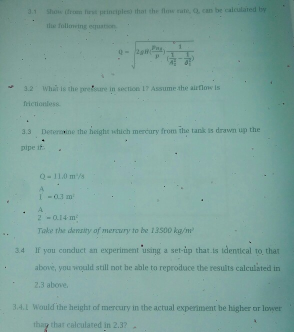 Solved QUESTION 3 Air flow's through the Venturi tube that | Chegg.com