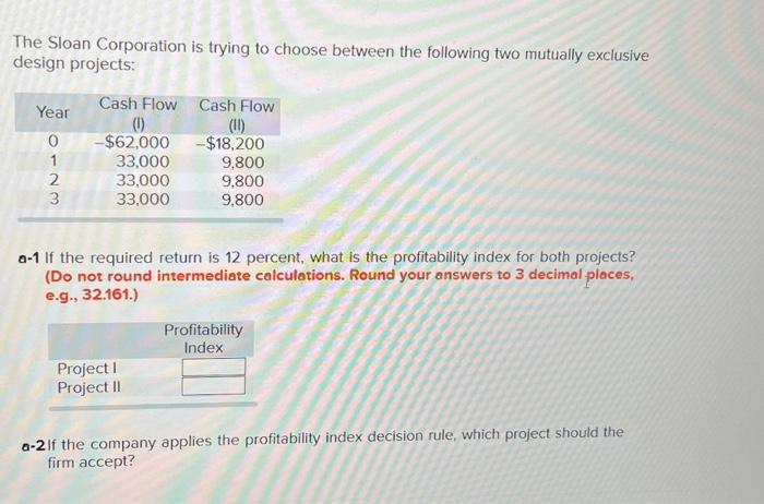 Solved The Sloan Corporation Is Trying To Choose Between The | Chegg.com