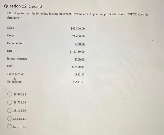 Solved EP Enterprises has the following income statement. | Chegg.com