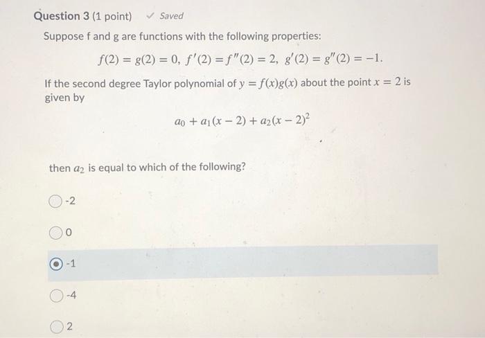 Solved Question 3 (1 point) Saved Suppose f and g are | Chegg.com