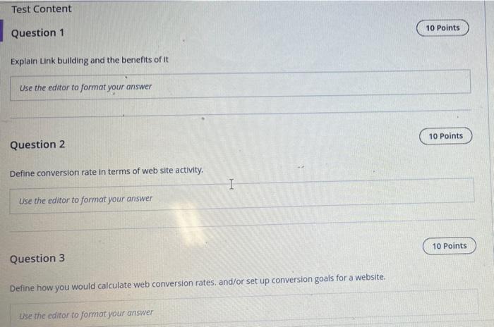 Solved Test Content 10 Points Question 1 Explain Link | Chegg.com