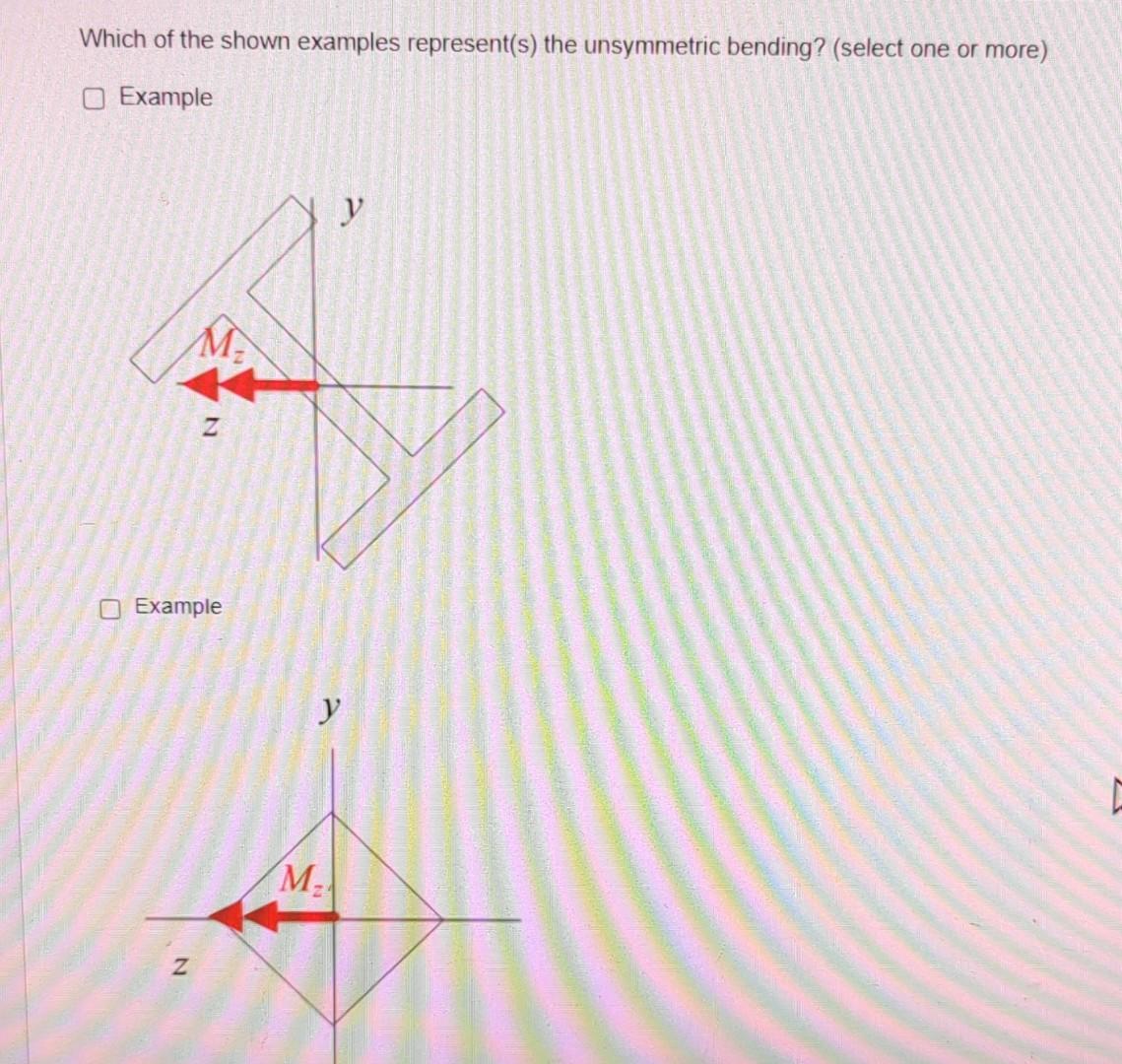 Which of the shown examples represent(s) the unsymmetric bending? (select one or more)
Example
Example