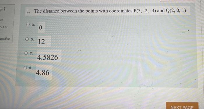 Solved on 1 1. The distance between the points with | Chegg.com