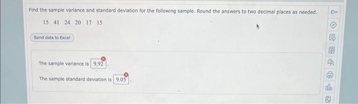 Solved Find the sample variance and standard deviation for | Chegg.com