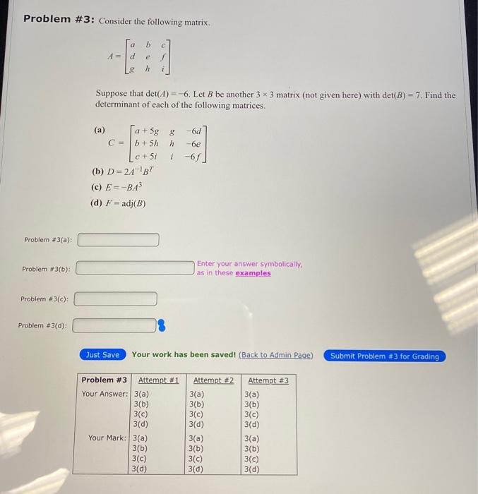 Solved Problem \#3: Consider The Following Matrix. | Chegg.com