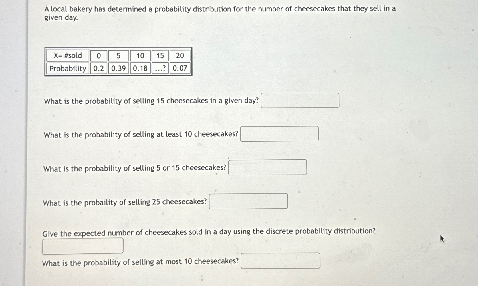 Solved A local bakery has determined a probability | Chegg.com