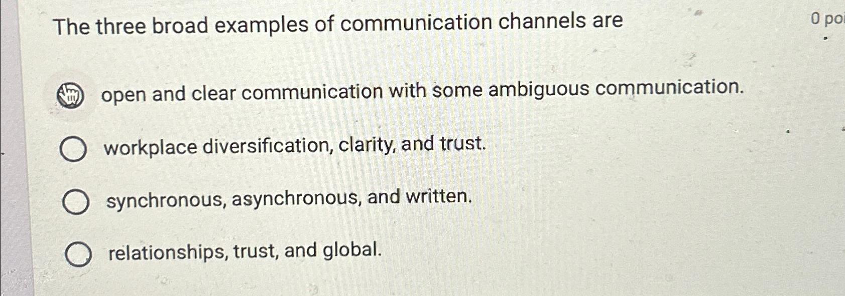 Solved The three broad examples of communication channels | Chegg.com