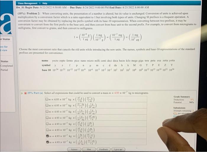 10 Problem 2 When Converting Units The Chegg