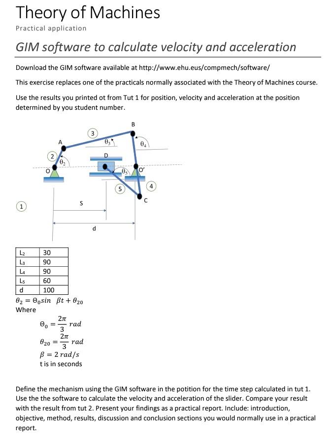 Theory of Machines Practical application GIM software | Chegg.com