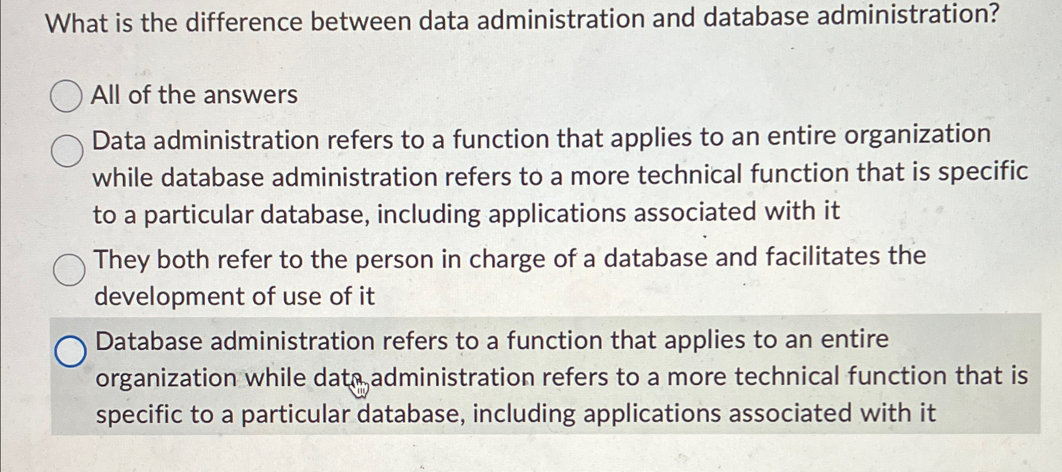 Solved What is the difference between data administration | Chegg.com