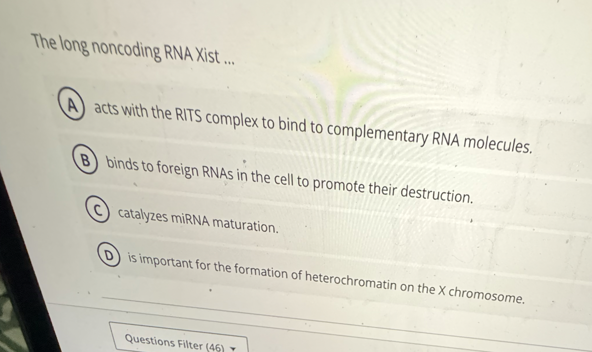 Solved The long noncoding RNA Xist...acts with the RITS | Chegg.com