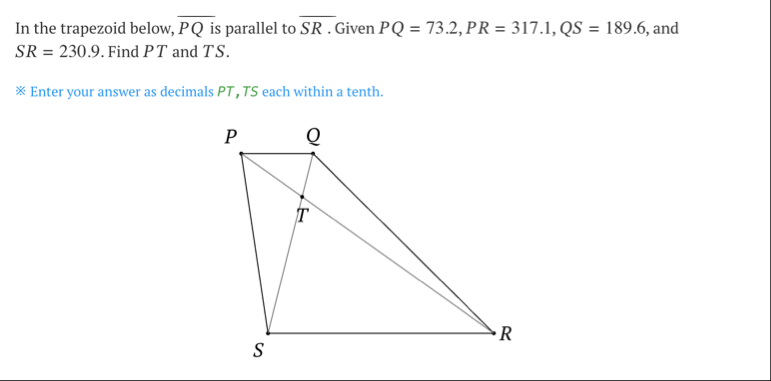 Solved SR=230.9. ﻿Find PT ﻿and TS.※ ﻿Enter your answer as | Chegg.com