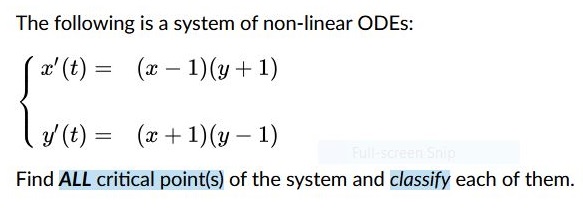 Solved The following is a system of non-linear ODEs:Find ALL | Chegg.com