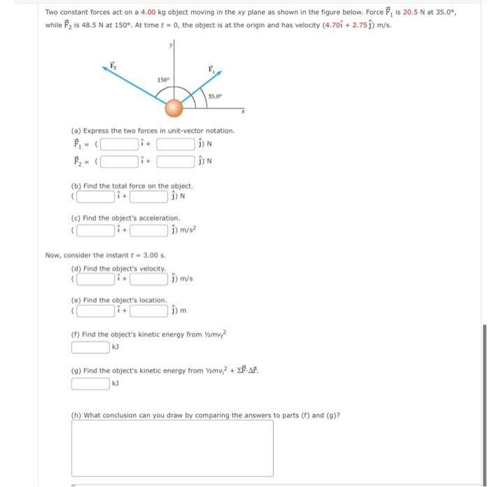 Solved Two constant forces act on a 4.00 kg object moving in | Chegg.com