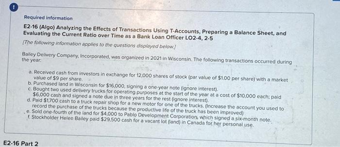 Solved Required information E2-16 (Algo) Analyzing the | Chegg.com