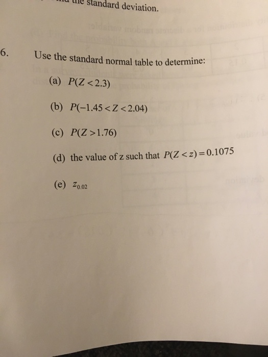 Solved nu te standard deviation. Use the standard normal | Chegg.com