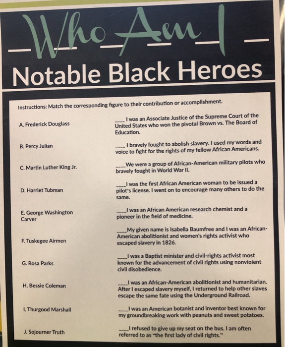 Solved Who Am Notable Black Heroes Instructions: Match The | Chegg.com