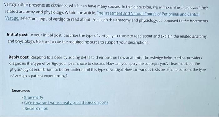 Solved Vertigo often presents as dizziness, which can have | Chegg.com