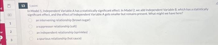 Solved In Model 1, Independent Variable A has a | Chegg.com