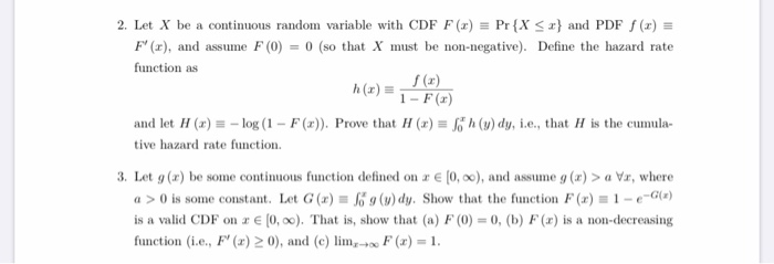 Solved 2 Let X Be A Continuous Random Variable With Cdf Chegg Com