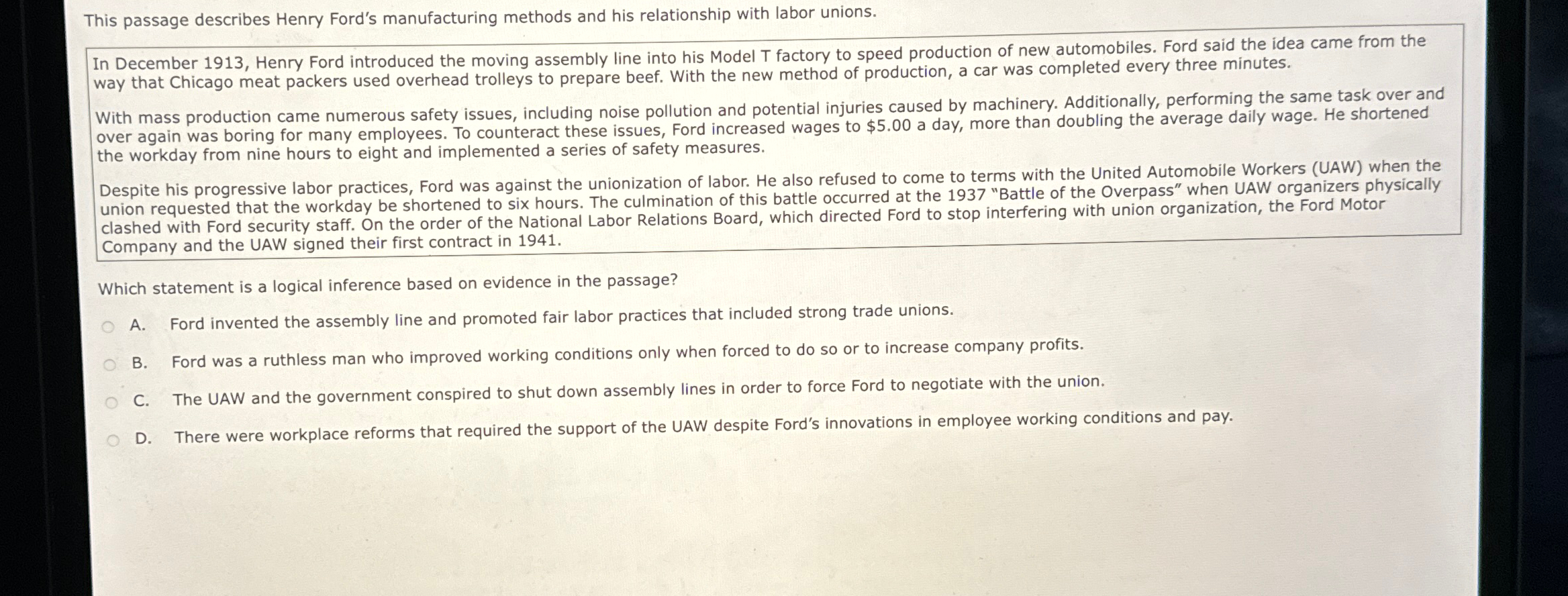 Solved This passage describes Henry Ford's manufacturing | Chegg.com