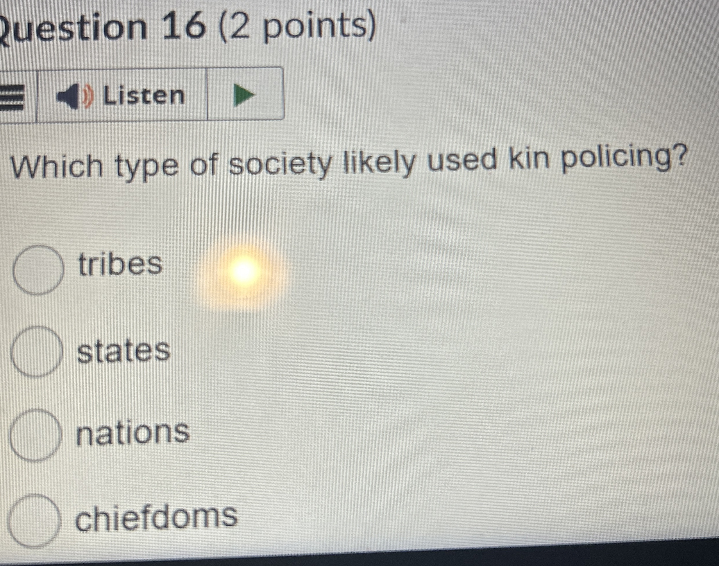 Solved question 16 (2 ﻿points)Which type of society likely