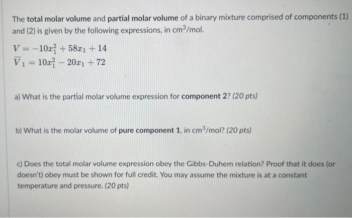 Solved The total molar volume and partial molar volume of a | Chegg.com