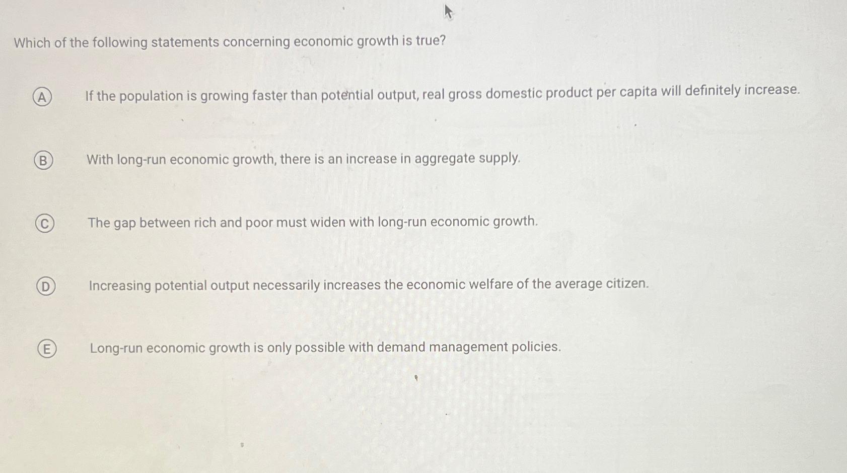 Solved Which of the following statements concerning economic | Chegg.com