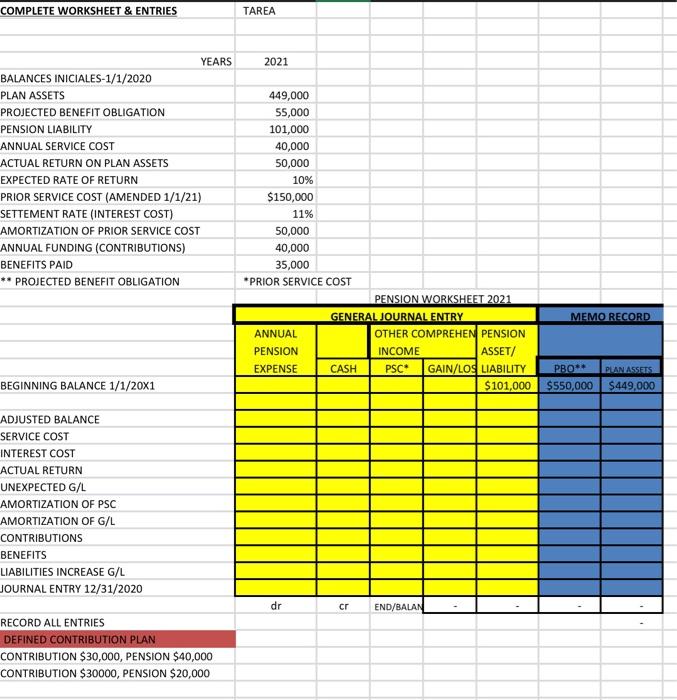 Solved COMPLETE WORKSHEET & ENTRIES TAREA 2021 YEARS | Chegg.com